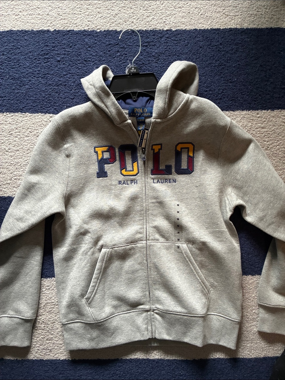 Ralph Lauren Gray Hoodie with Multicolor POLO Appliqué